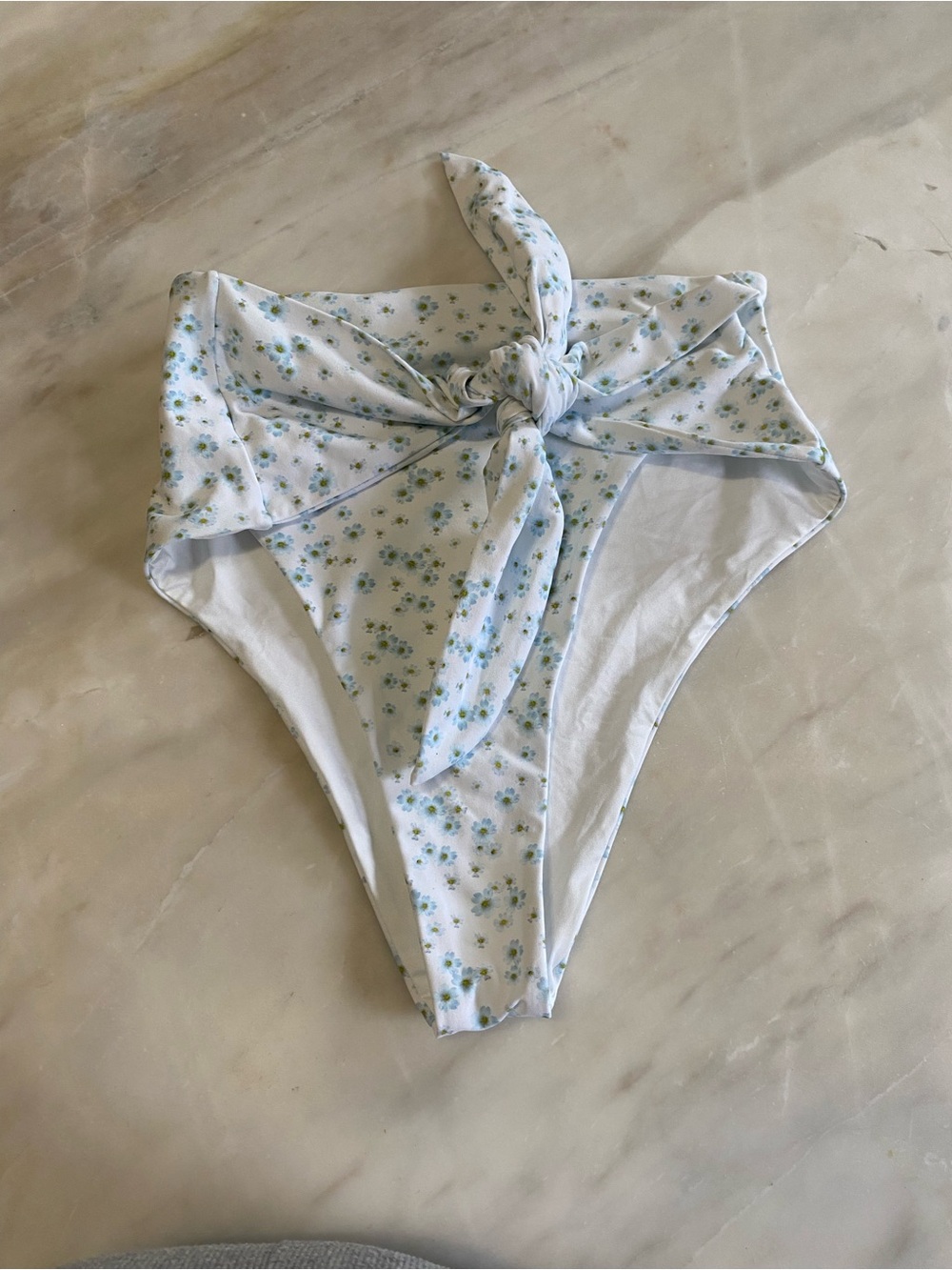 we wore what Tie-Front riviera Swim bikini Bottoms in White and Blue floral sz M